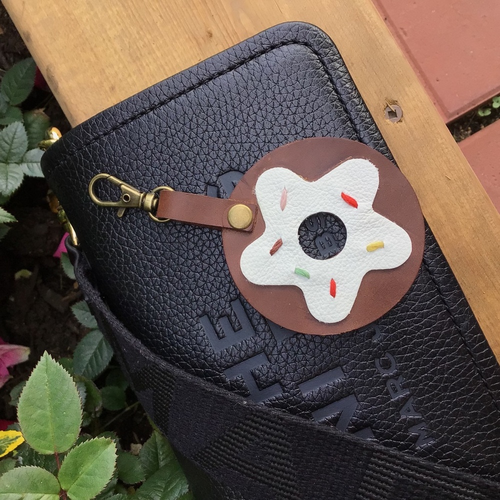 Leather donut bag charm